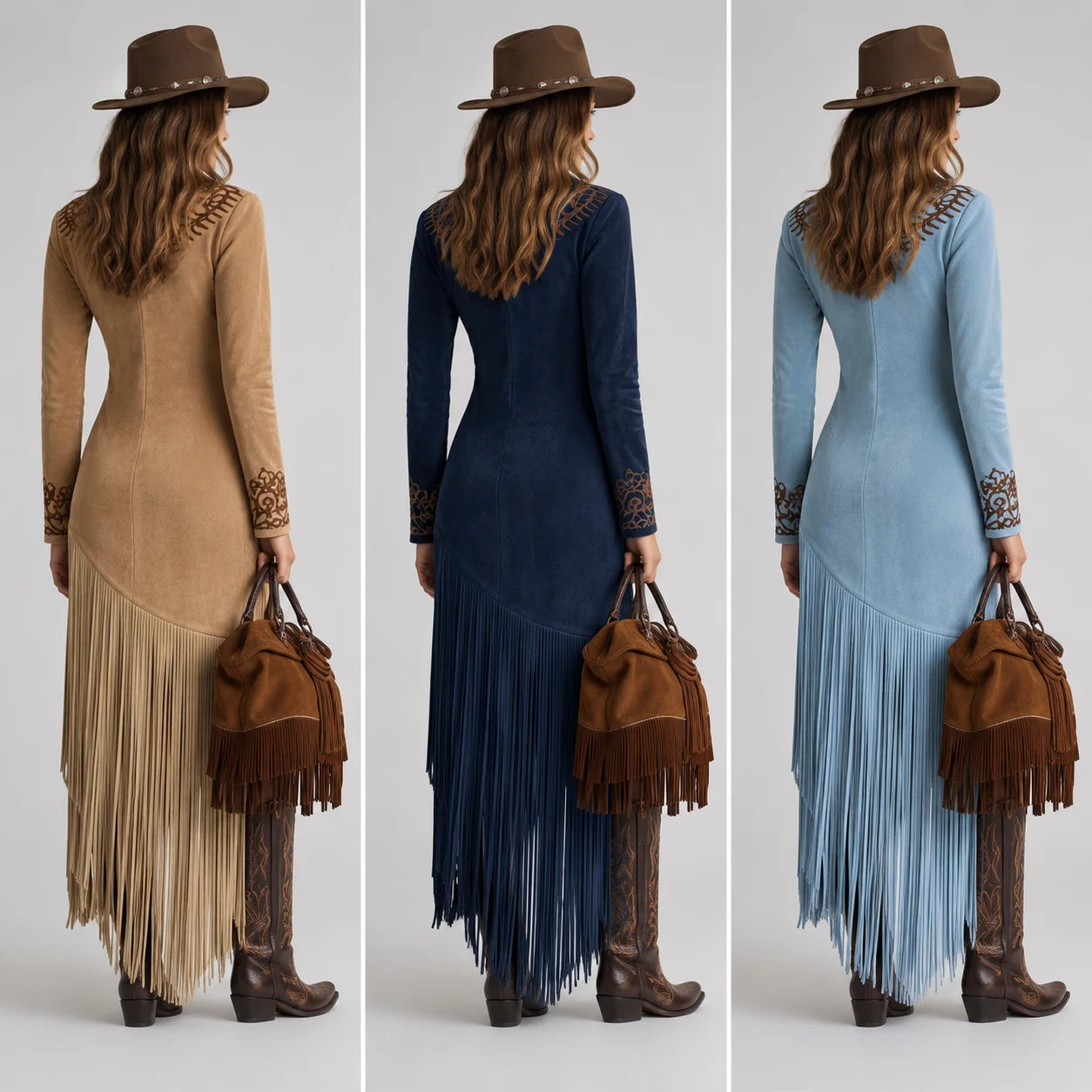 Vestido Midi com Manga Longa Decote v Floral e Fenda élégant Lenogue