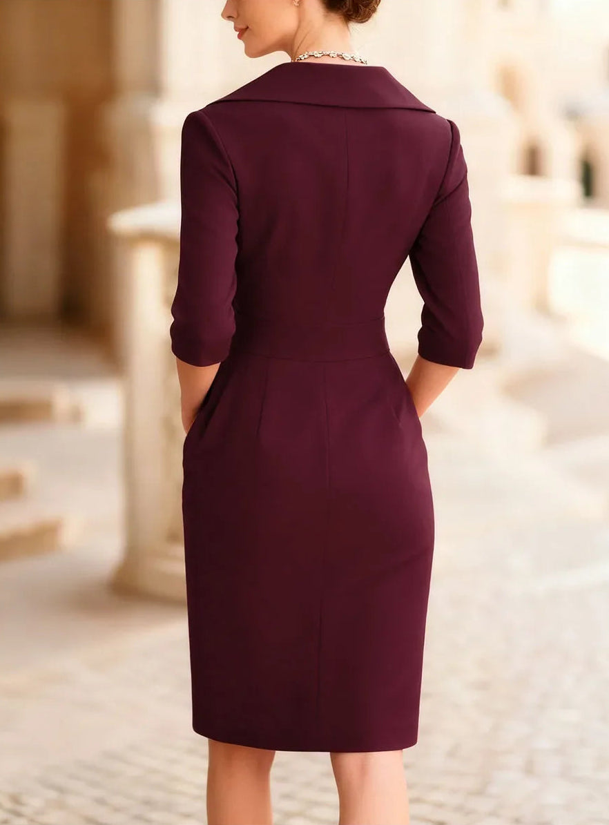 Vestido Midi de Gola Lapela Modelagem Slim Lenogue