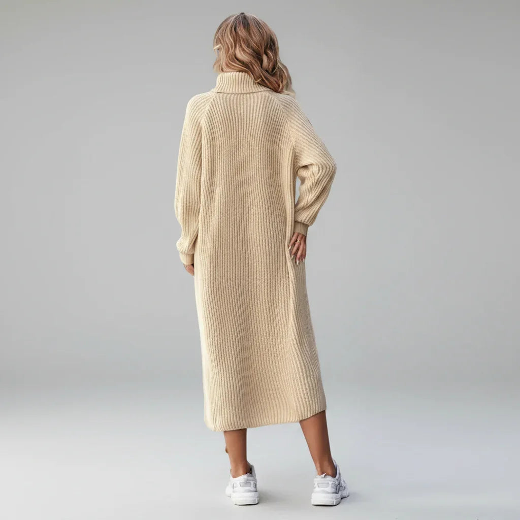 Vestido Midi de Tricot Gola Alta com Manga Longa Solto Allure Lenogue
