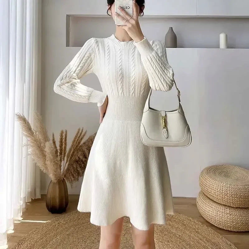 Vestido Midi em Tricot Off White para Estilo Casual Chic Lenogue Branco / p