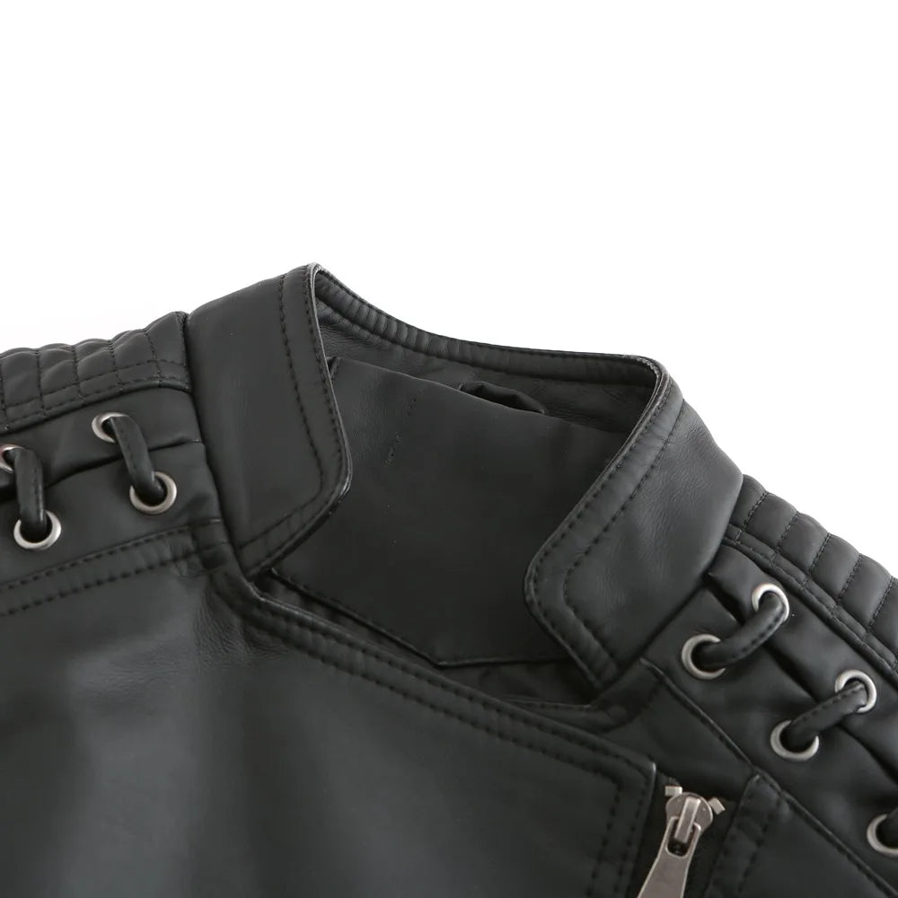 Jaqueta Couro Sintético Moto Biker Gola Alta Slim Chic Lenogue