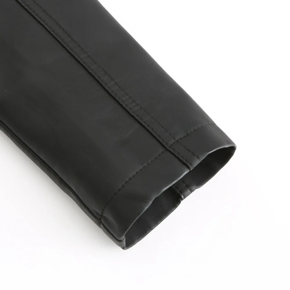 Jaqueta Couro Sintético Moto Biker Gola Alta Slim Chic Lenogue