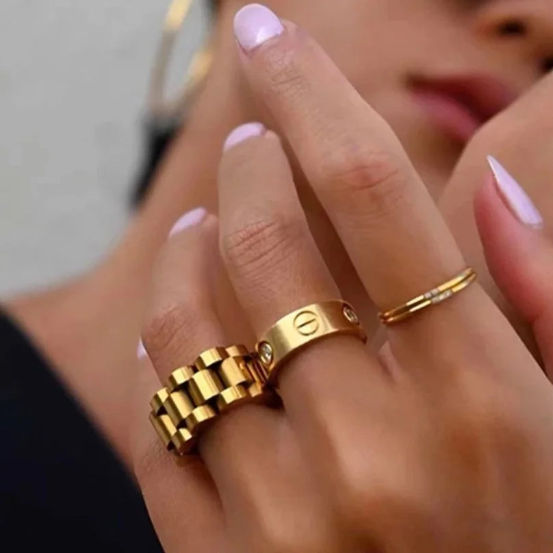 Anel Divine Beauty Largo Elos Minimalista Lenogue Ouro / 14