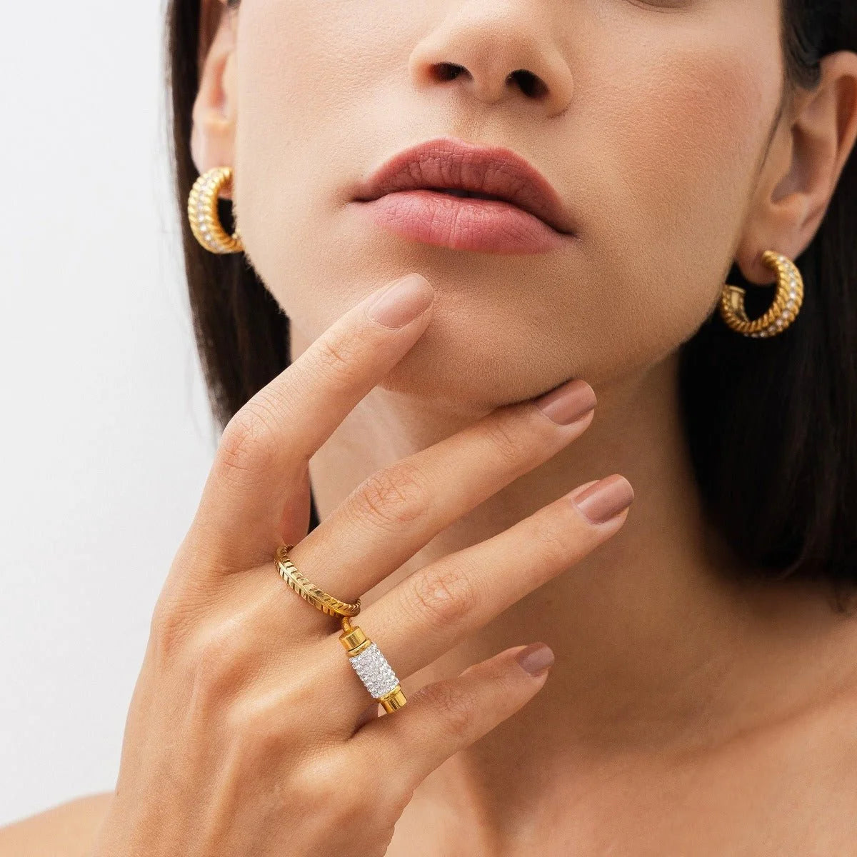 Anel Glamorous Glitz Giratório Lenogue Ouro / 14