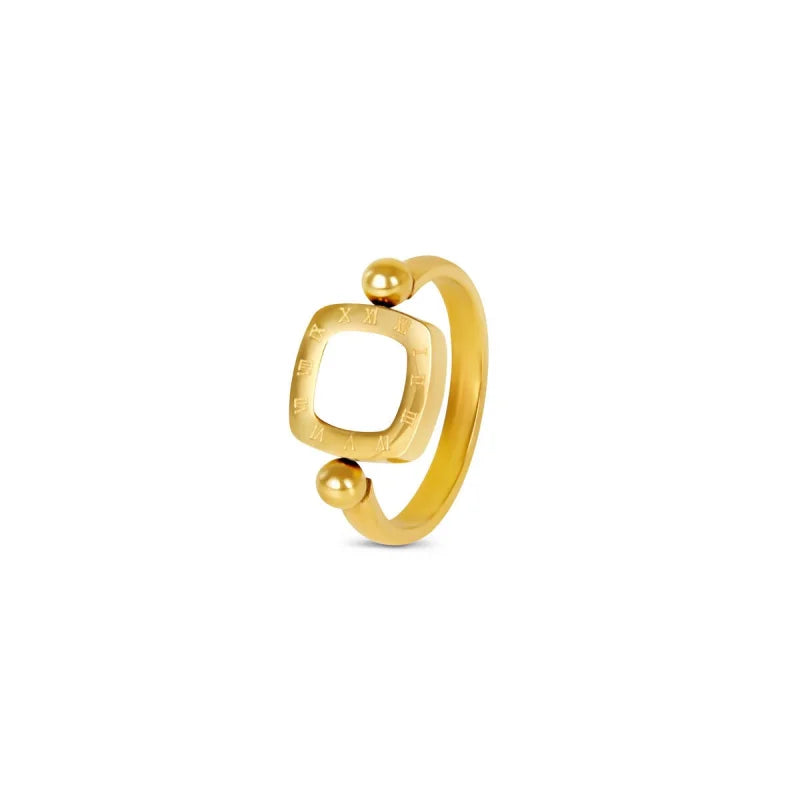 Anel Imperial Square Charm Giratório Banhado em Ouro 18k Lenogue