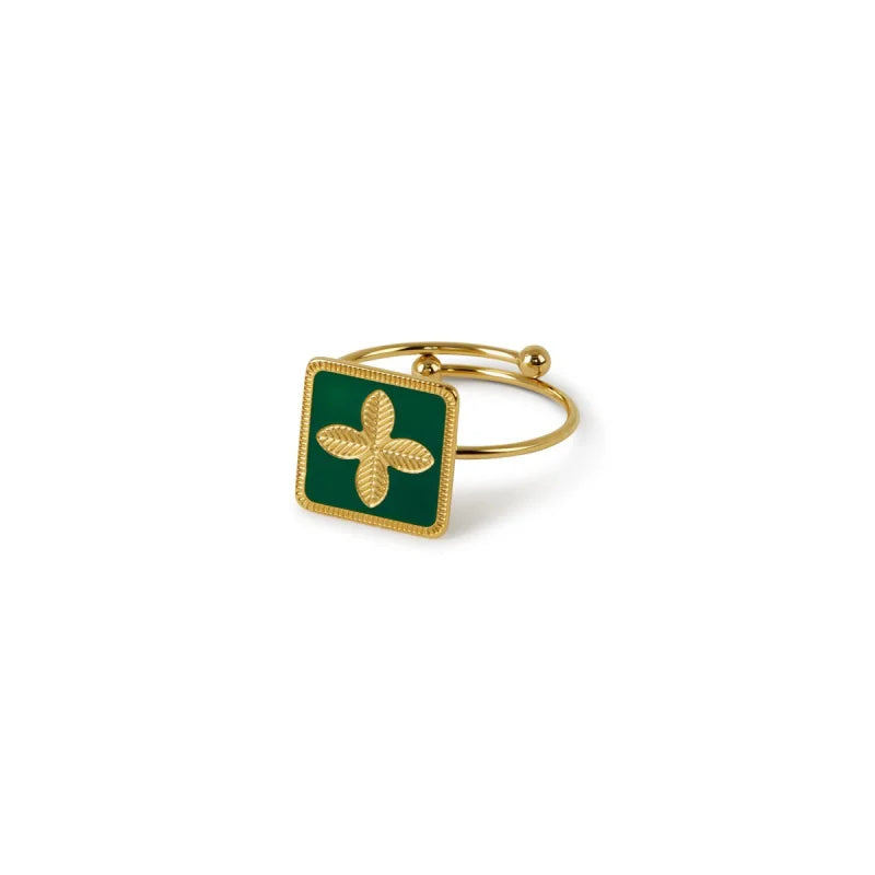 Anel Luxurious Trevo Verde Ajustável Banhado em Ouro 18K Lenogue