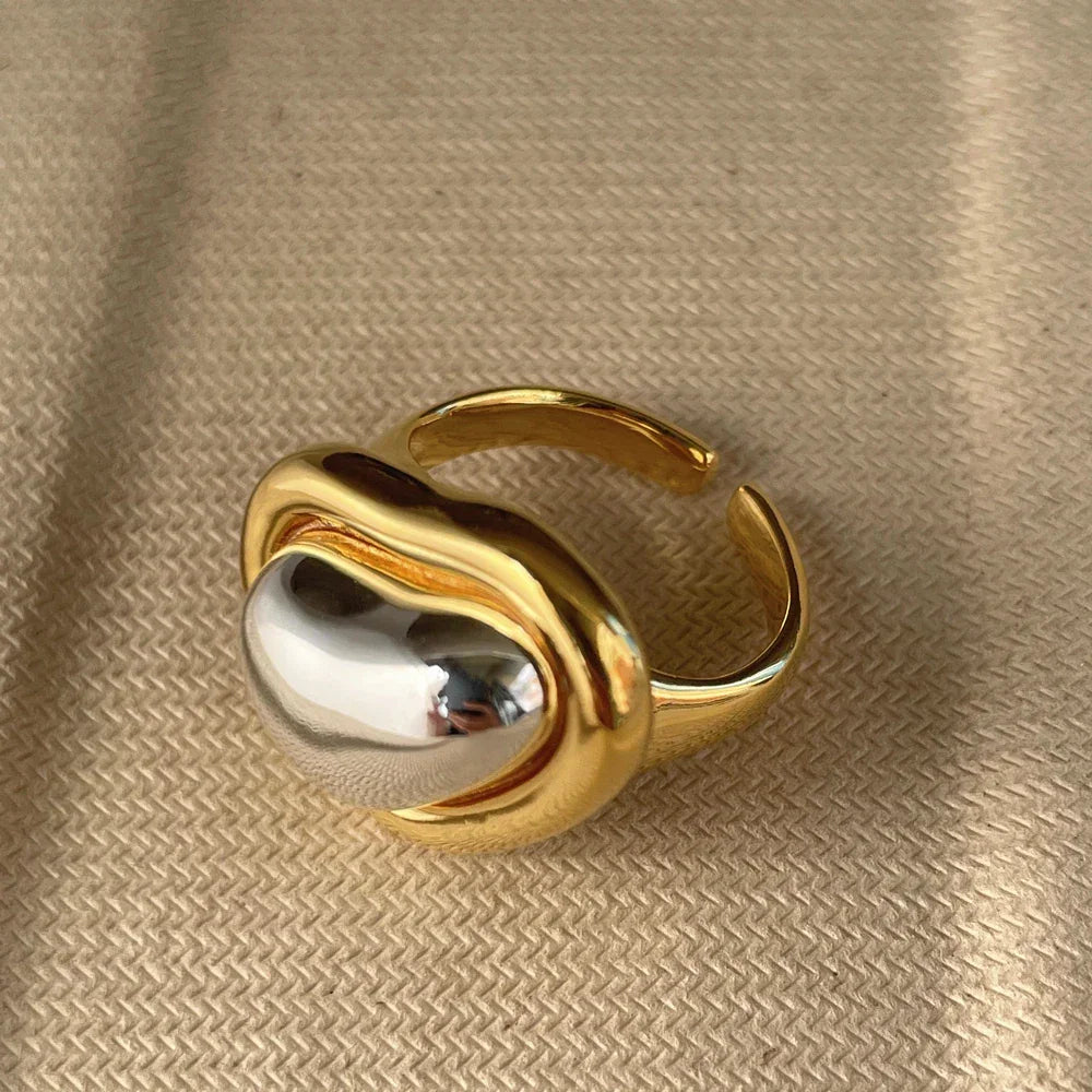 Anel Noble Coração Irregular Ouro e Prata Lenogue