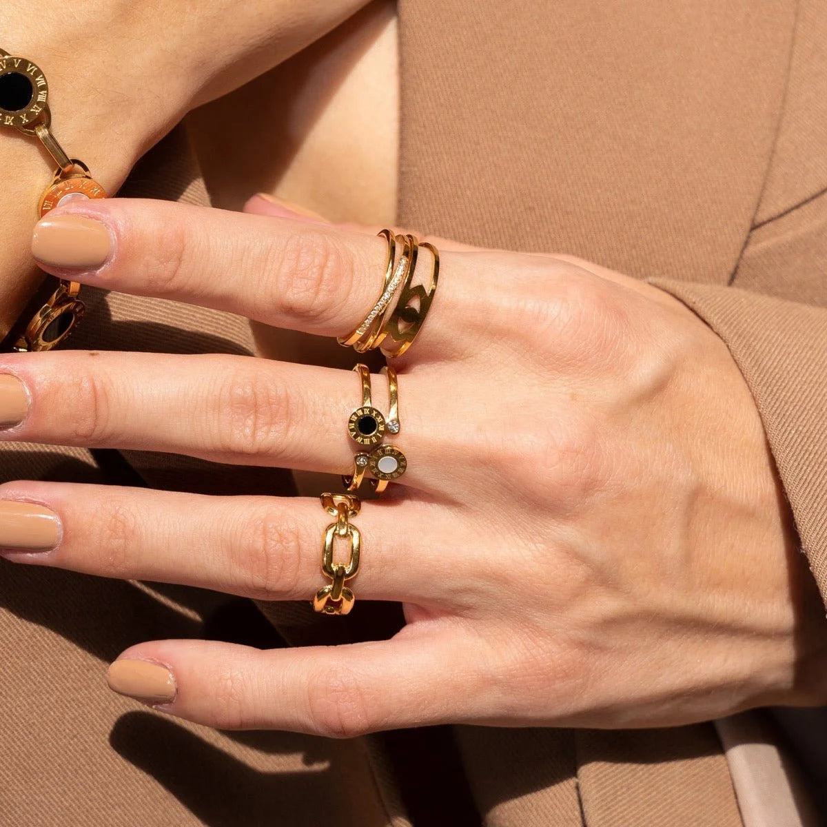 Anel Radiant Olho Grego Ajustável Lenogue Ouro