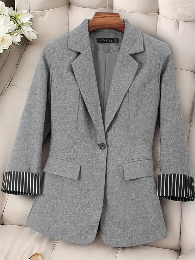 Blazer Alfaiataria Listrado Botão único Manga Longa Lenogue