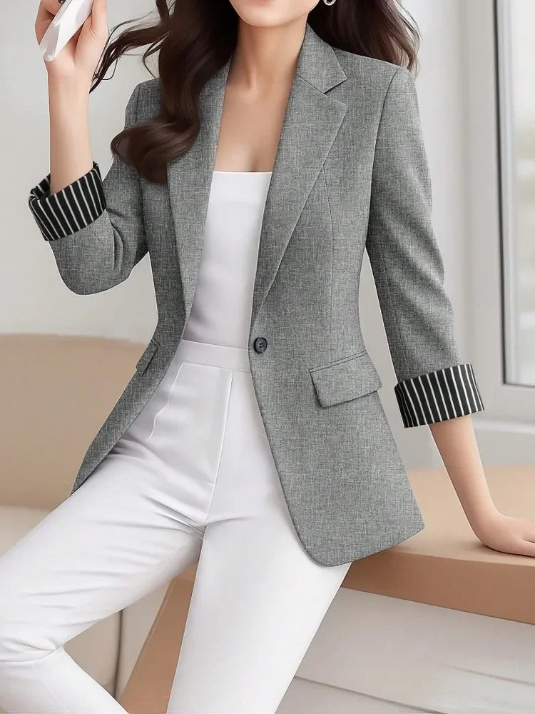 Blazer Alfaiataria Listrado Botão único Manga Longa Lenogue