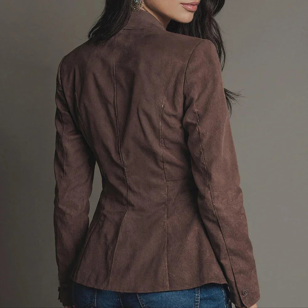 Blazer Camurça Sintética Gola Lapela com Bolsos Lenogue