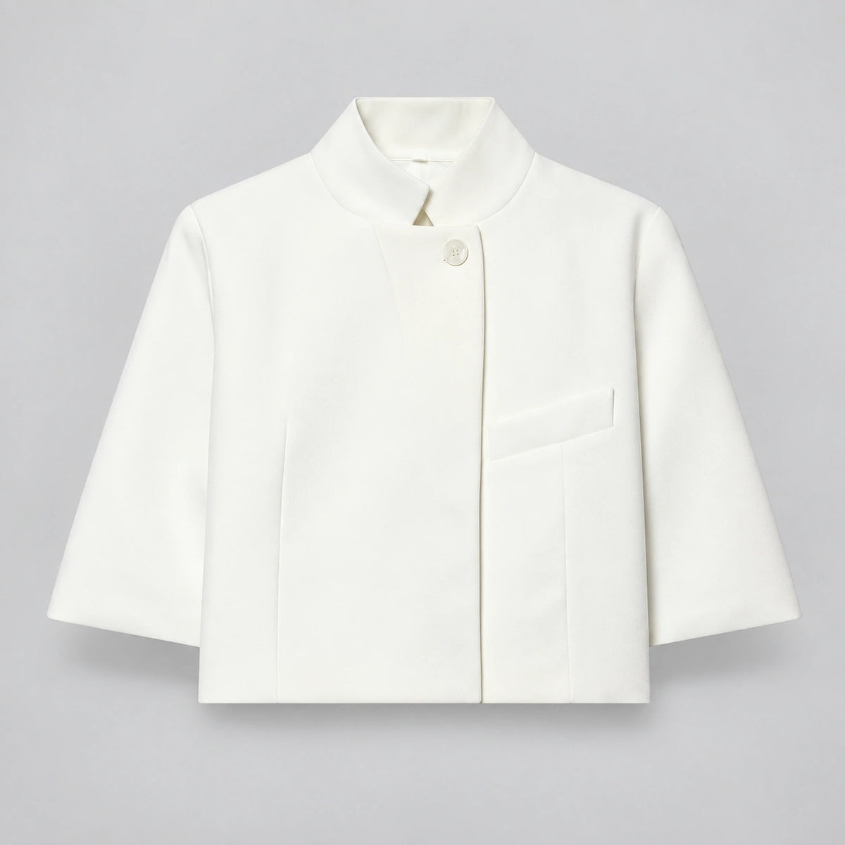 Blazer Cropped com Gola O e Fileira Única de Botões Raffiné Lenogue