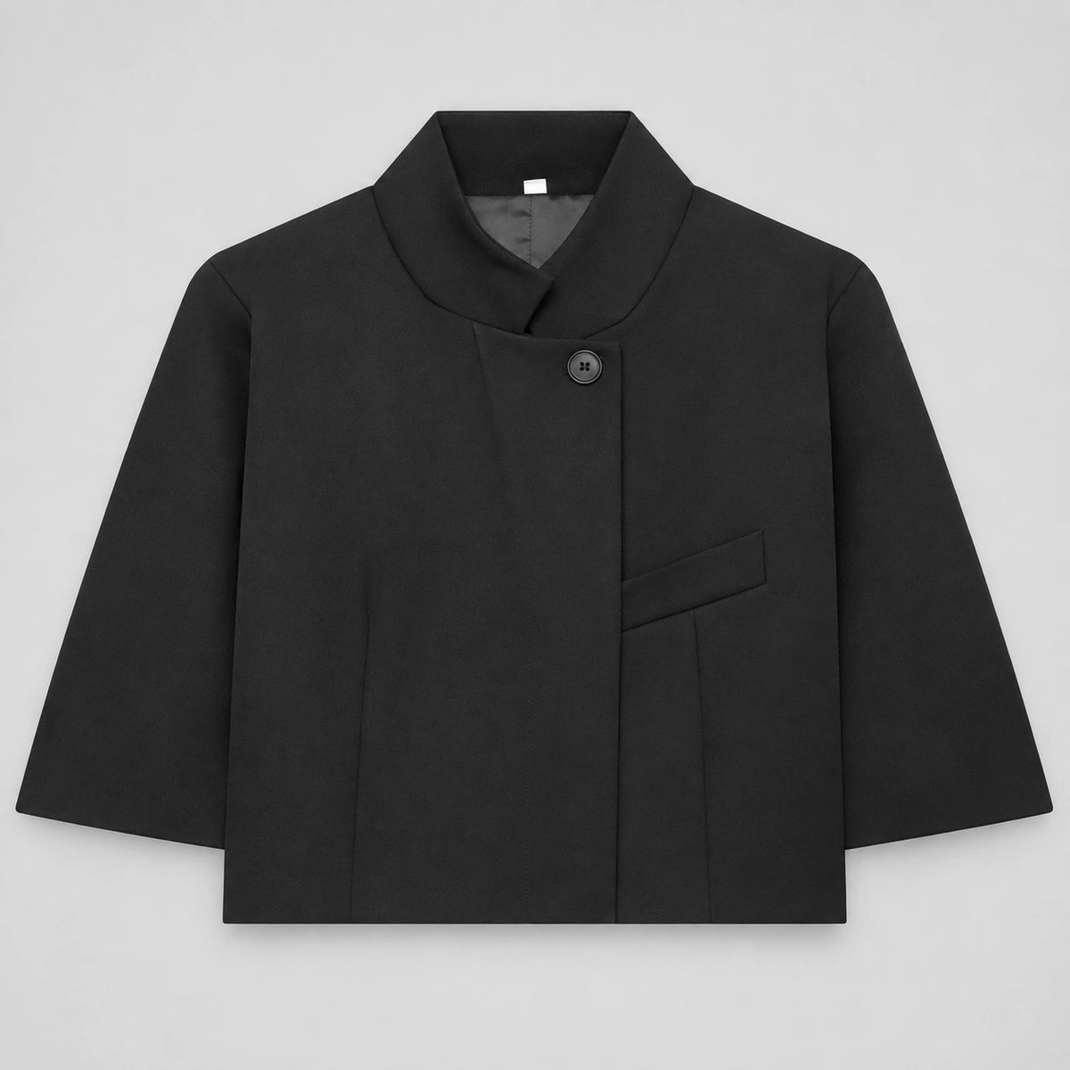 Blazer Cropped com Gola O e Fileira Única de Botões Raffiné Lenogue