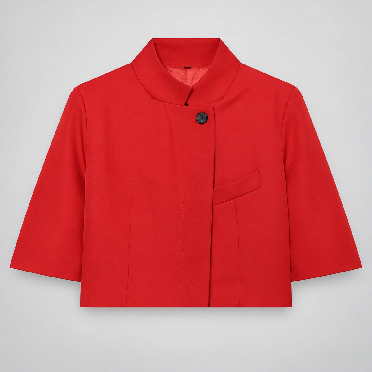 Blazer Cropped com Gola O e Fileira Única de Botões Raffiné Lenogue