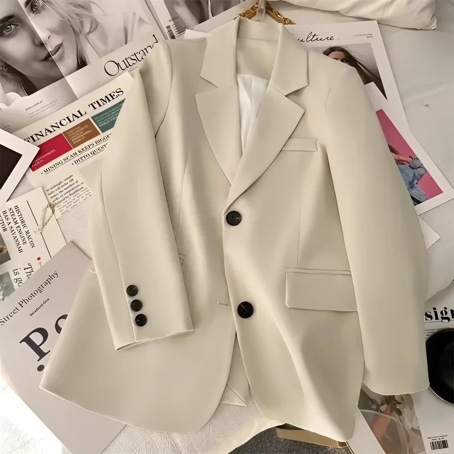 Blazer de Alfaiataria com Lapela em Bico Lenogue Bege / p