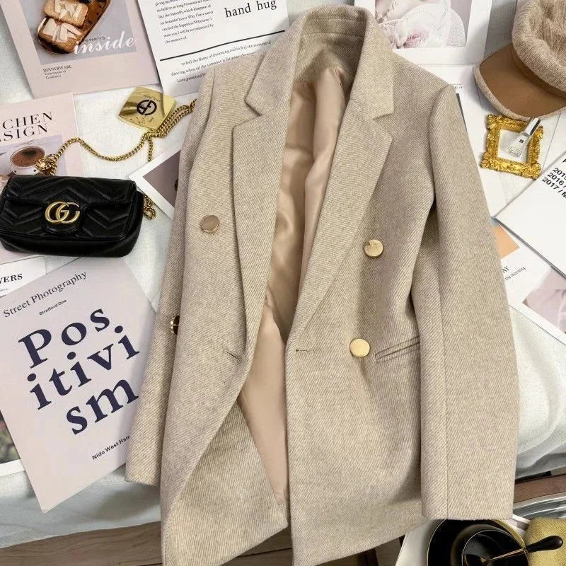 Blazer de Lã Mista Alfaiataria Transpassado Lenogue