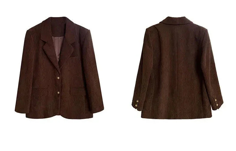 Blazer de Veludo Cotelê Marrom com Botões Vintage Raffiné Lenogue