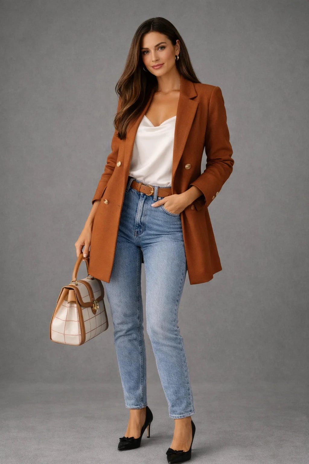 Blazer Longo de Alfaiataria Transpassado Lenogue