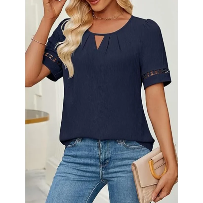 Blusa Casual com Decote Redondo e Amarração Lenogue Azul / p