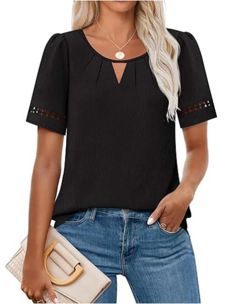 Blusa Casual com Decote Redondo e Amarração Lenogue Preto / p