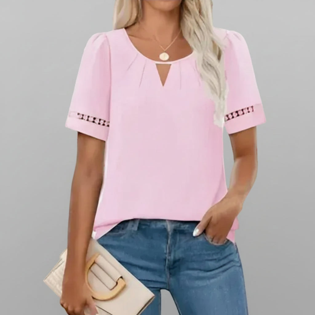 Blusa Casual com Decote Redondo e Amarração Lenogue Rosa / p