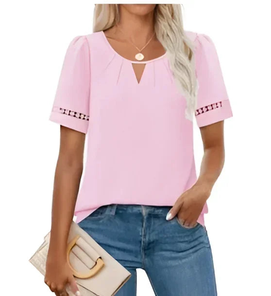 Blusa Casual com Decote Redondo e Amarração Lenogue Rosa / p