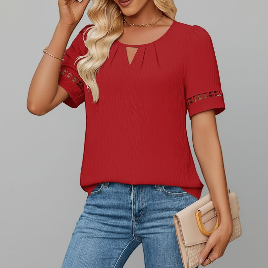 Blusa Casual com Decote Redondo e Amarração Lenogue Vermelho / p