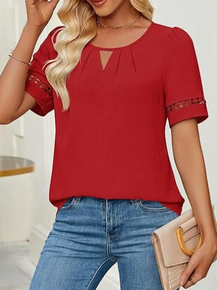 Blusa Casual com Decote Redondo e Amarração Lenogue Vermelho / p
