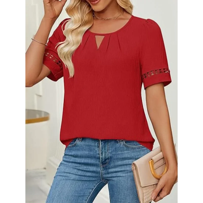 Blusa Casual com Decote Redondo e Amarração Lenogue Vermelho / p
