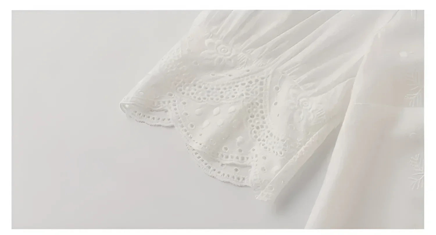 Blusa Casual em Algodão com Bordado e Manga Bufante Lenogue