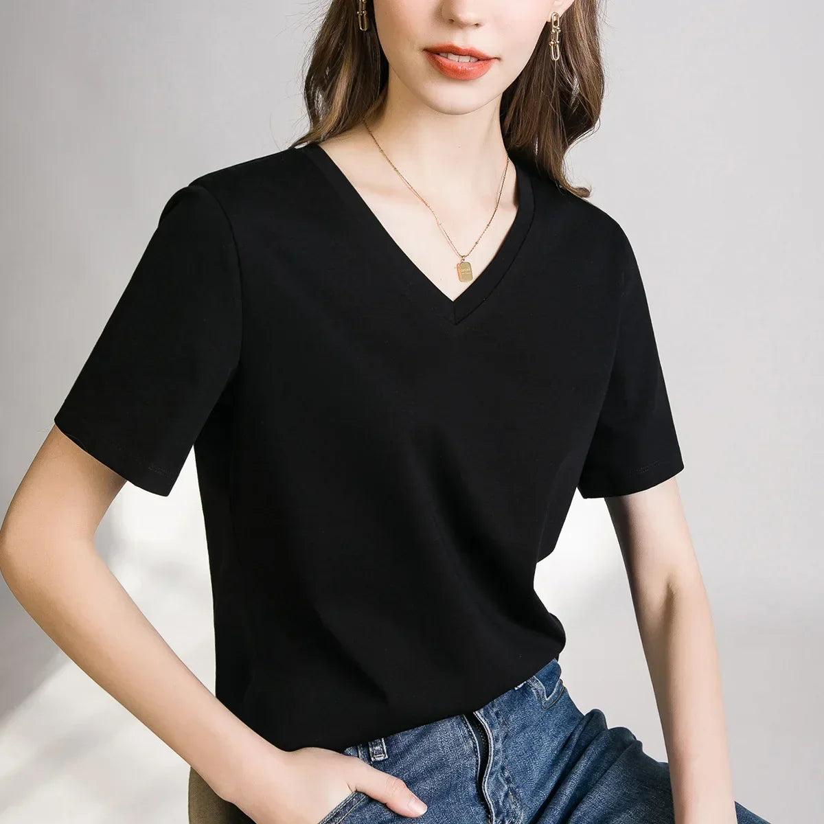 Blusa Casual em Algodão e Seda Sintética com Textura Lenogue Preto / p