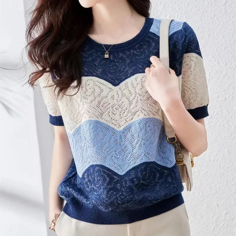 Blusa Casual em Tricot de Gaze com Transparência Lenogue