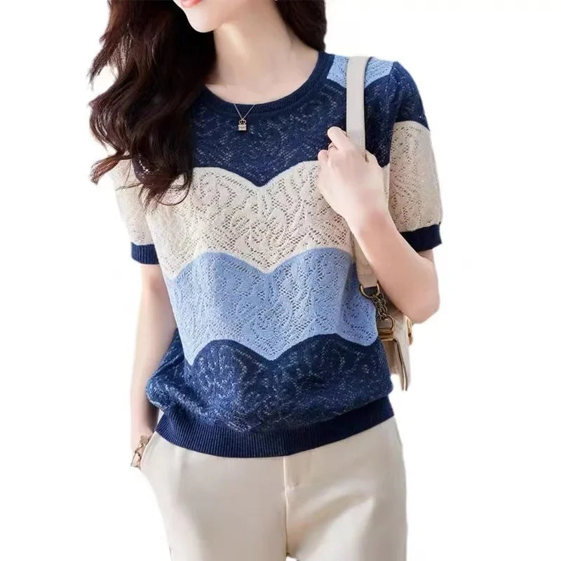 Blusa Casual em Tricot de Gaze com Transparência Lenogue