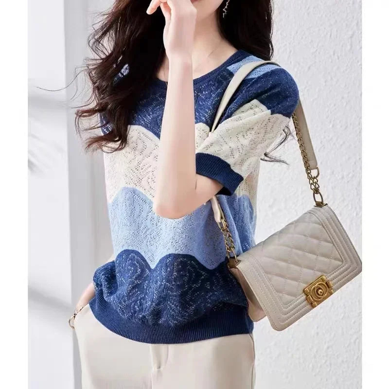 Blusa Casual em Tricot de Gaze com Transparência Lenogue