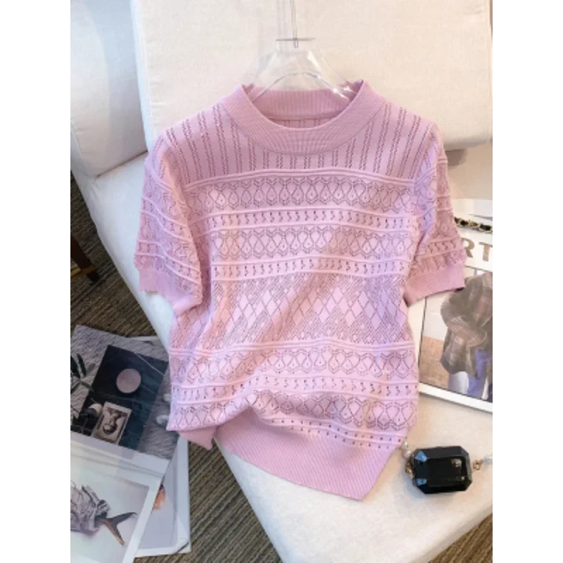 Blusa Casual em Tricot Vazado com Gola Redonda Lenogue Roxo / único (53 Cm)