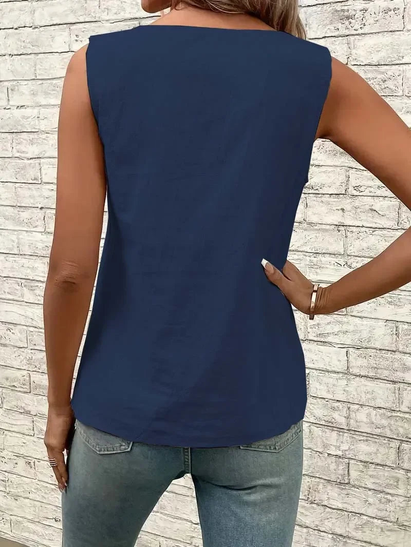 Blusa Casual Regata com Gola Assimétrica Lenogue