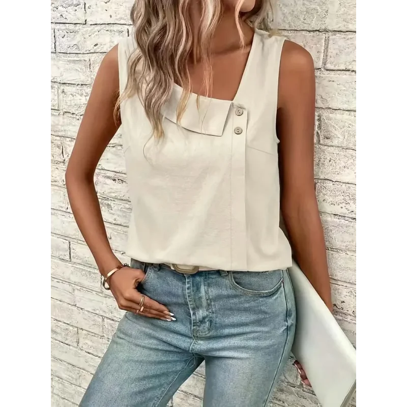 Blusa Casual Regata com Gola Assimétrica Lenogue