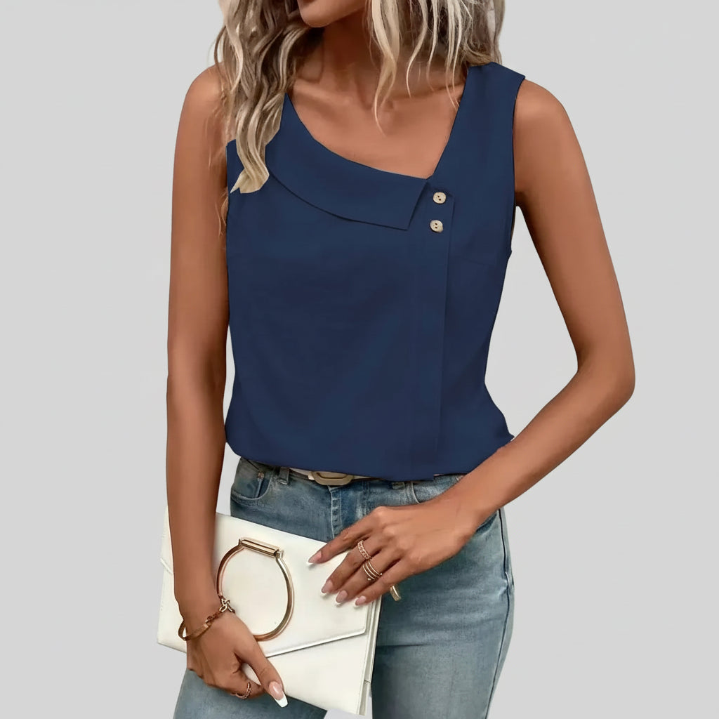 Blusa Casual Regata com Gola Assimétrica Lenogue Azul / p