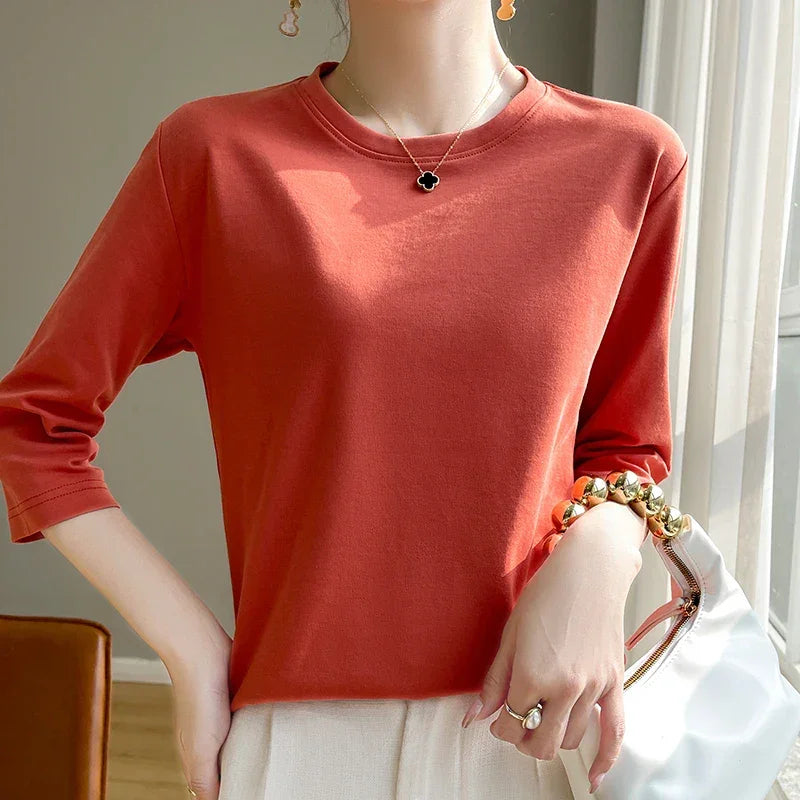 Blusa de Algodão Mercerizado para Casual Chic Lenogue Laranja / m