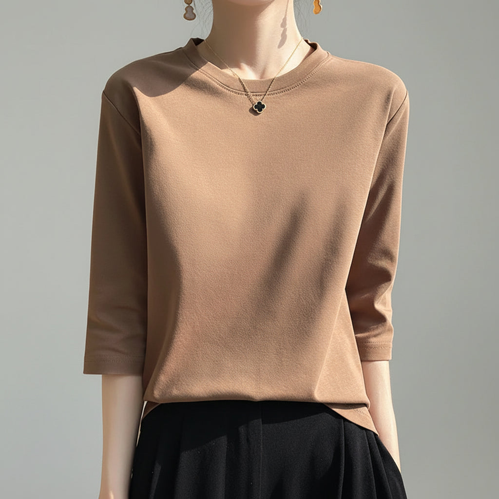 Blusa de Algodão Mercerizado para Casual Chic Lenogue Marrom / m