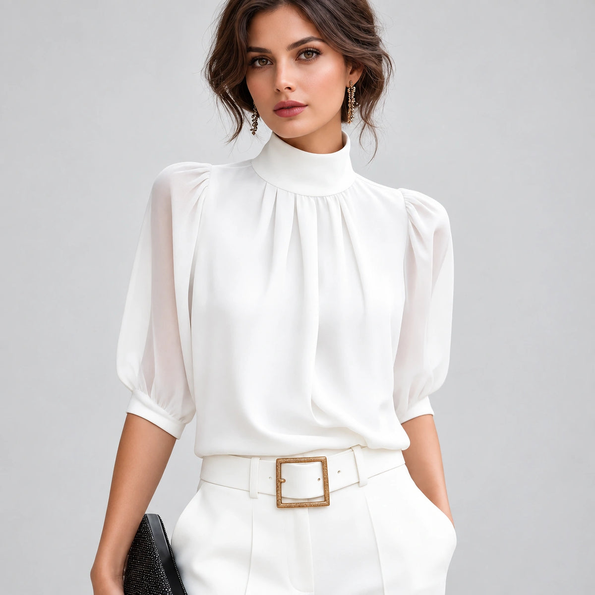 Blusa de Gola Alta e Manga Bufante Allure Lenogue