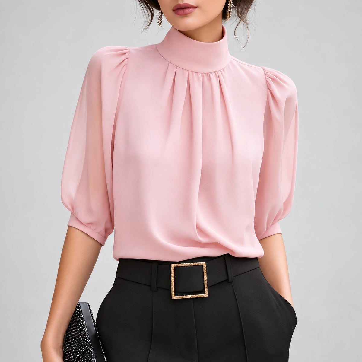 Blusa de Gola Alta e Manga Bufante Allure Lenogue