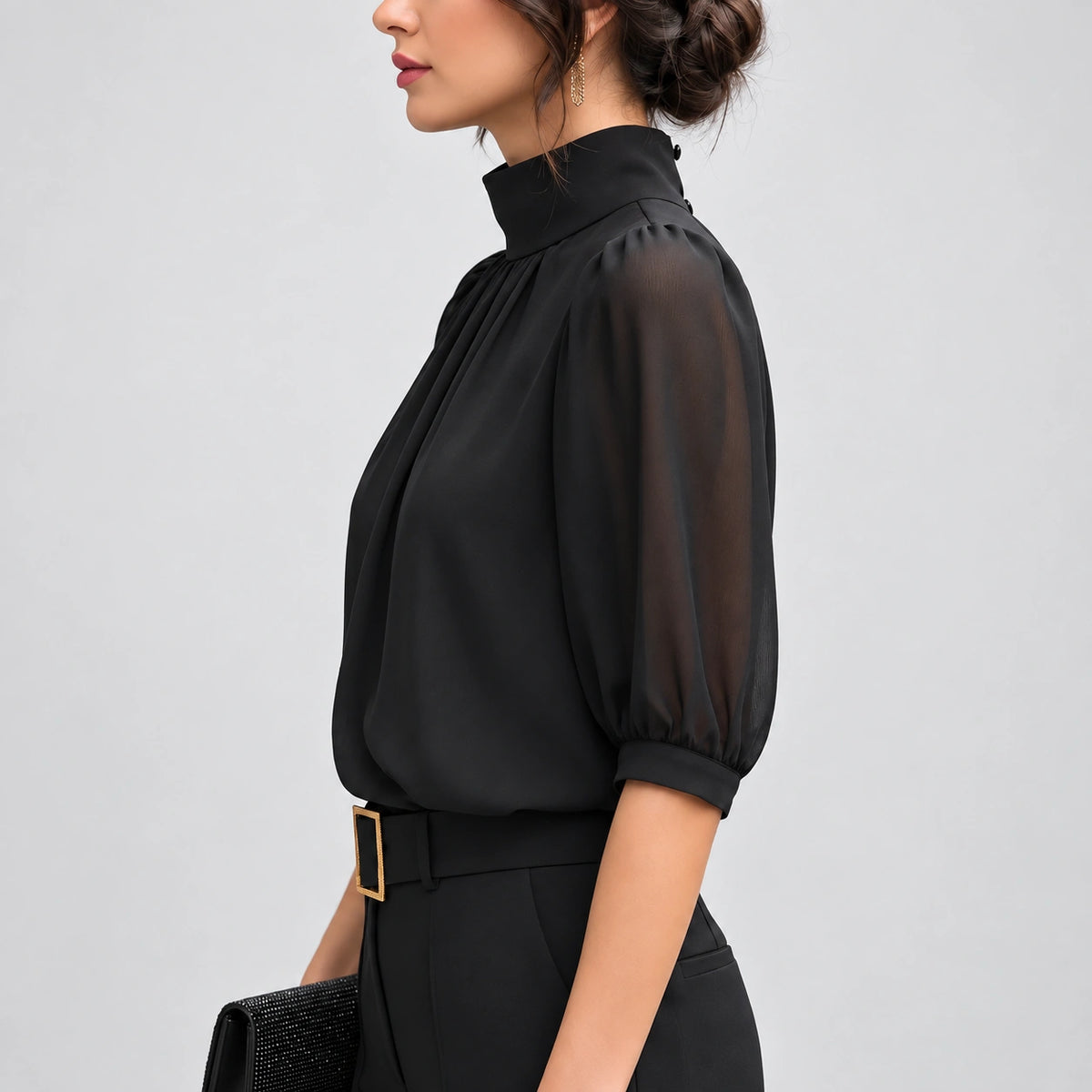 Blusa de Gola Alta e Manga Bufante Allure Lenogue