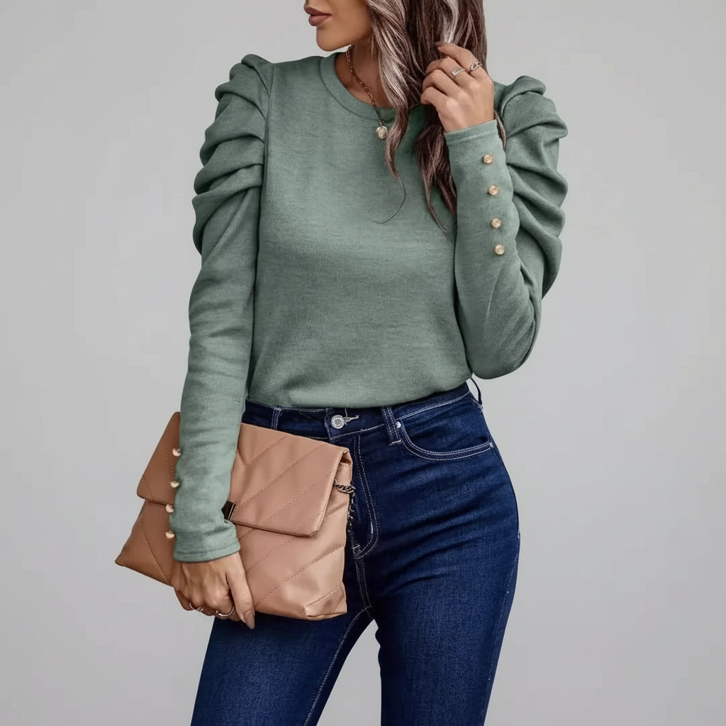 Blusa de Malha com Elastano Manga Bufante Lenogue Verde / p