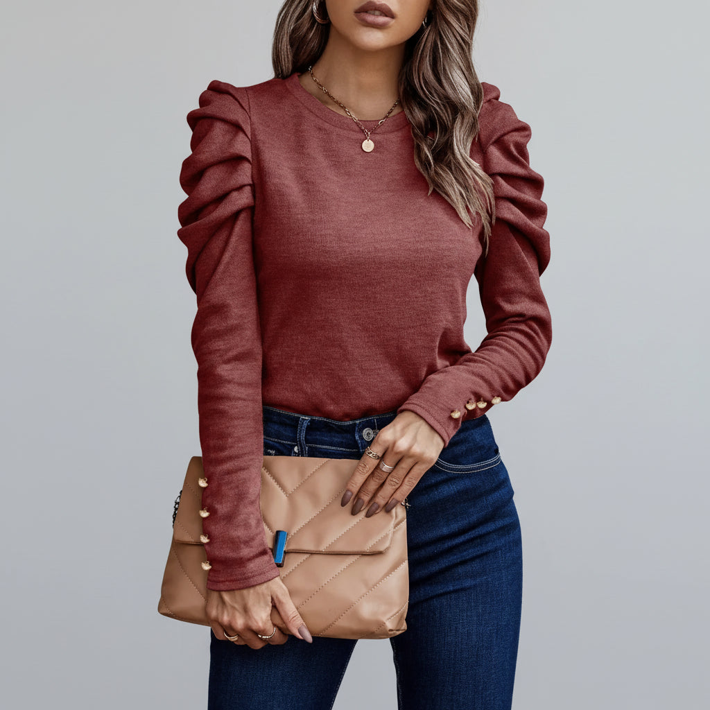 Blusa de Malha com Elastano Manga Bufante Lenogue Vermelho / p