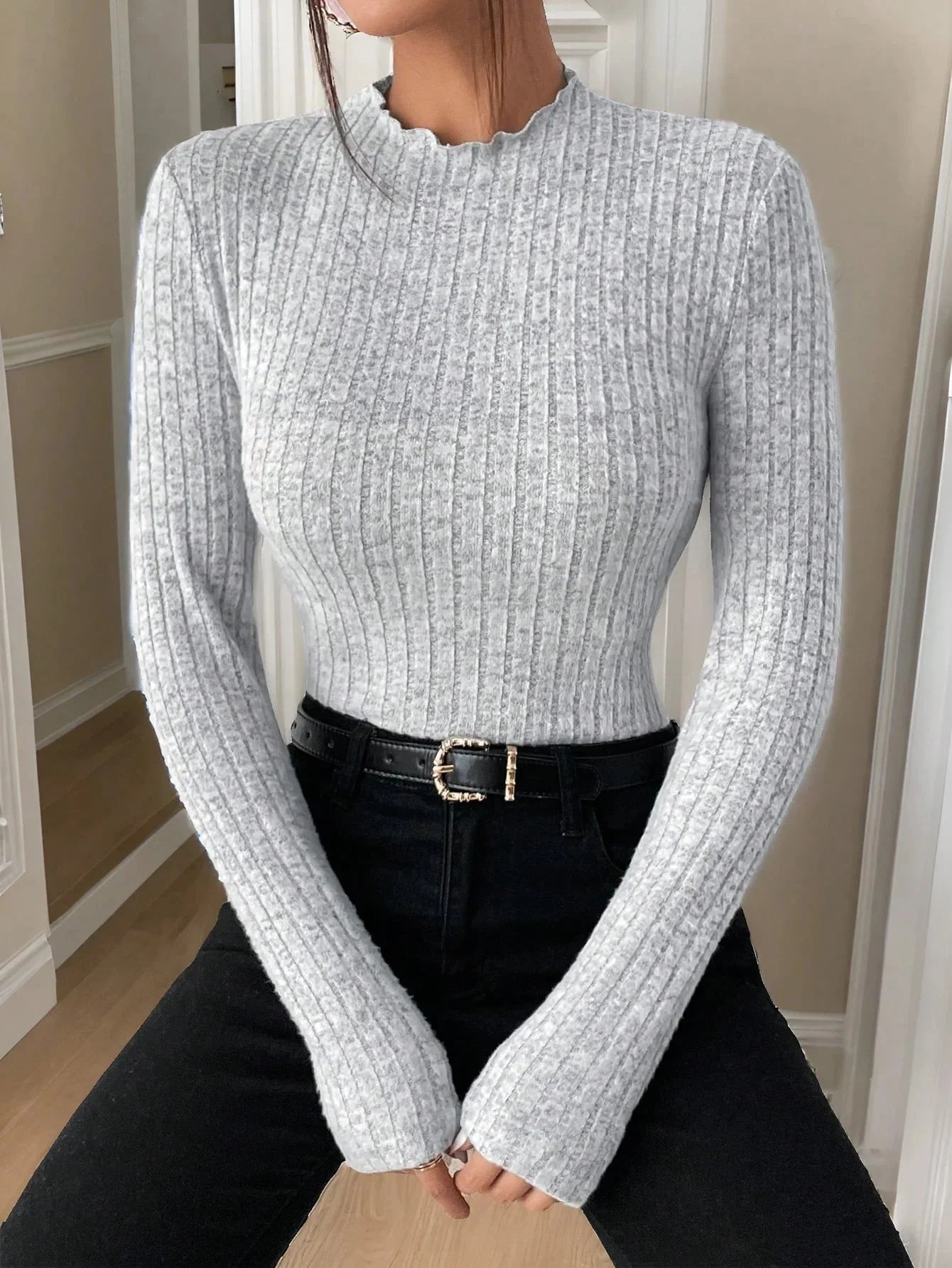 Blusa de Malha Gola Redonda Manga Longa Lenogue