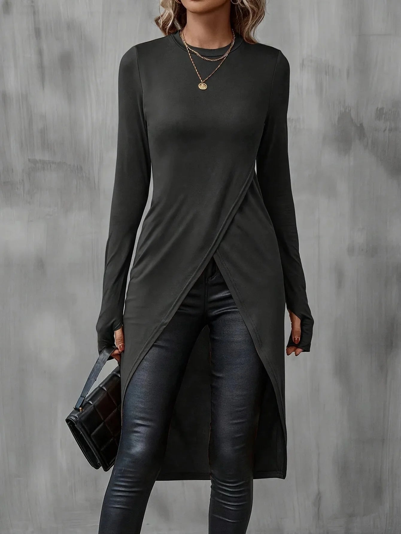 Blusa de Malha Transpassada Assimétrica Lenogue