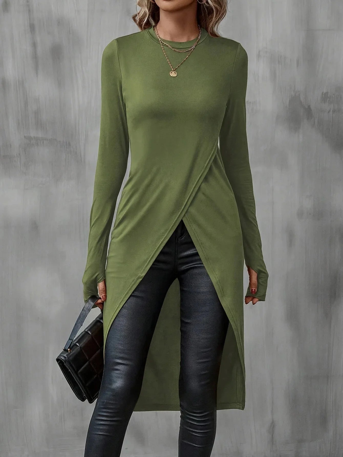 Blusa de Malha Transpassada Assimétrica Lenogue