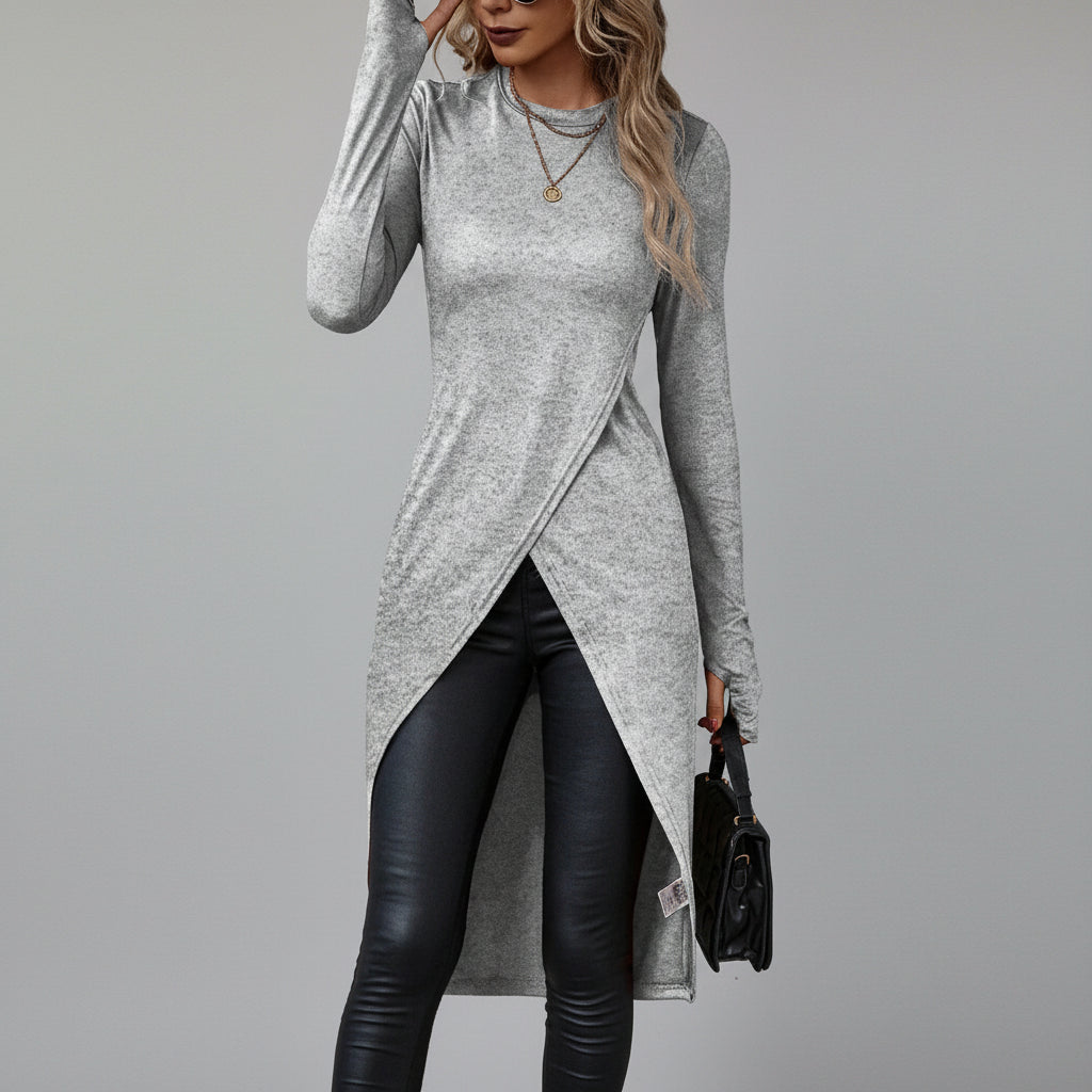 Blusa de Malha Transpassada Assimétrica Lenogue Cinza / Pp