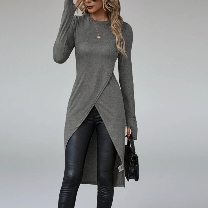 Blusa de Malha Transpassada Assimétrica Lenogue Cinza / Pp